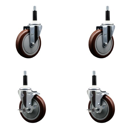 Service Caster 5'' SS Maroon Poly Wheel Swivel 7/8'' Expanding Stem Caster Set 2 Brakes, 4PK SCC-SSEX20S514-PPUB-MRN-2-TLB-2-78